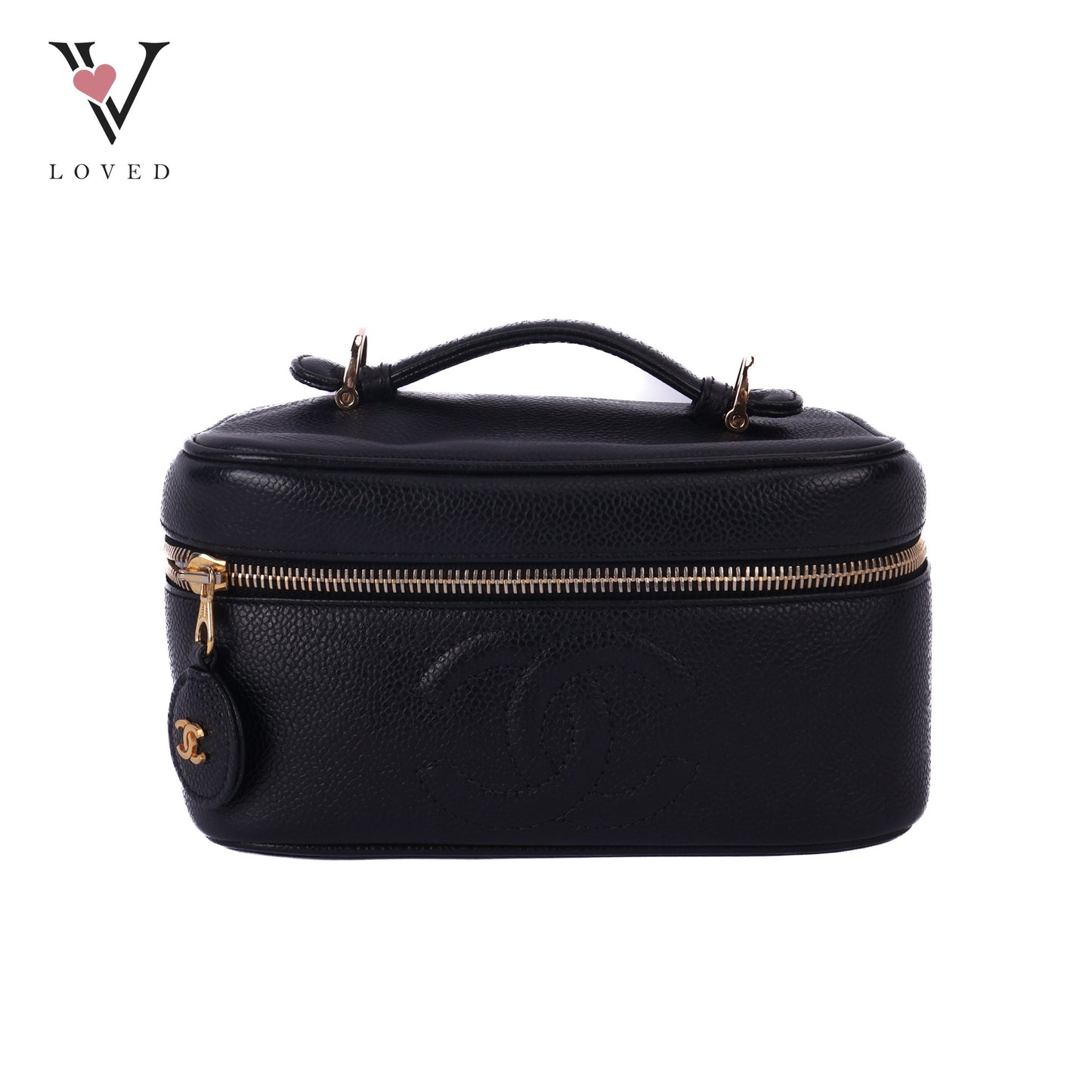 Black Caviar Skin Coco Mark Vanity Handbag