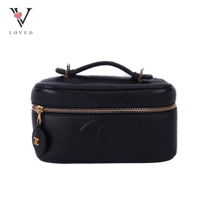 Black Caviar Skin Coco Mark Vanity Handbag