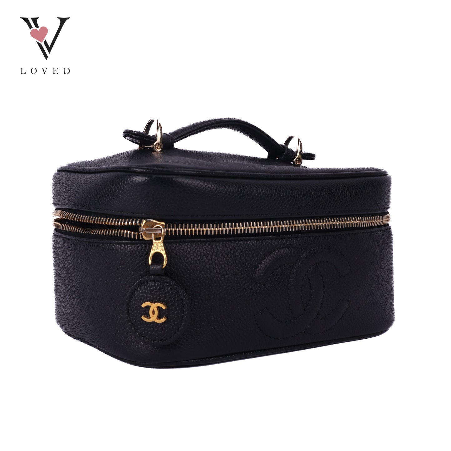 Black Caviar Skin Coco Mark Vanity Handbag