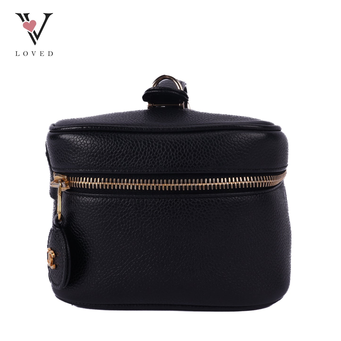Black Caviar Skin Coco Mark Vanity Handbag