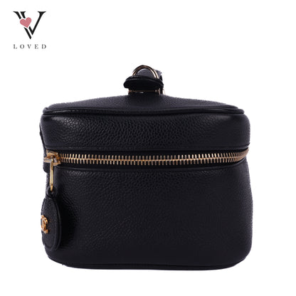 Black Caviar Skin Coco Mark Vanity Handbag