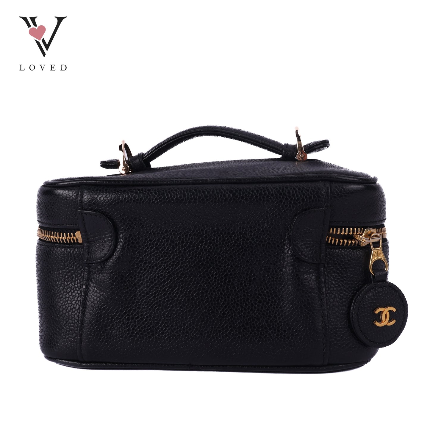 Black Caviar Skin Coco Mark Vanity Handbag
