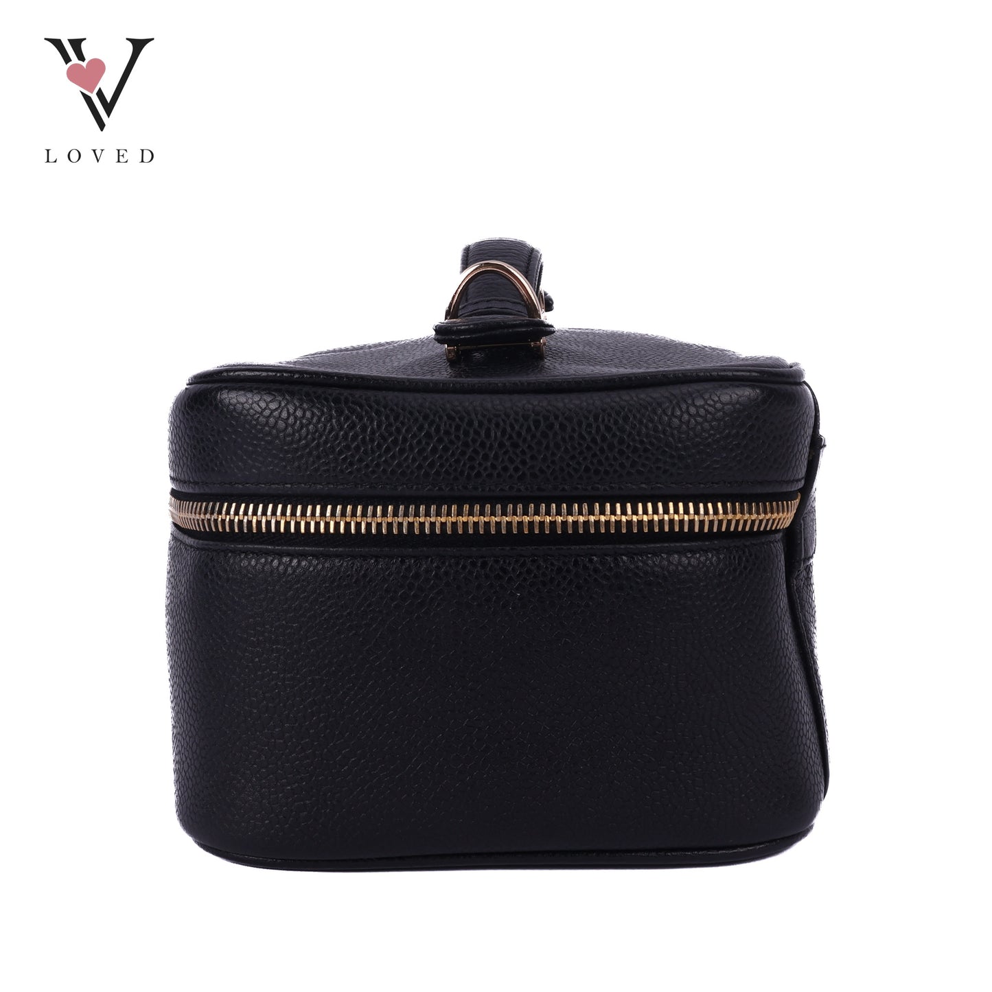 Black Caviar Skin Coco Mark Vanity Handbag