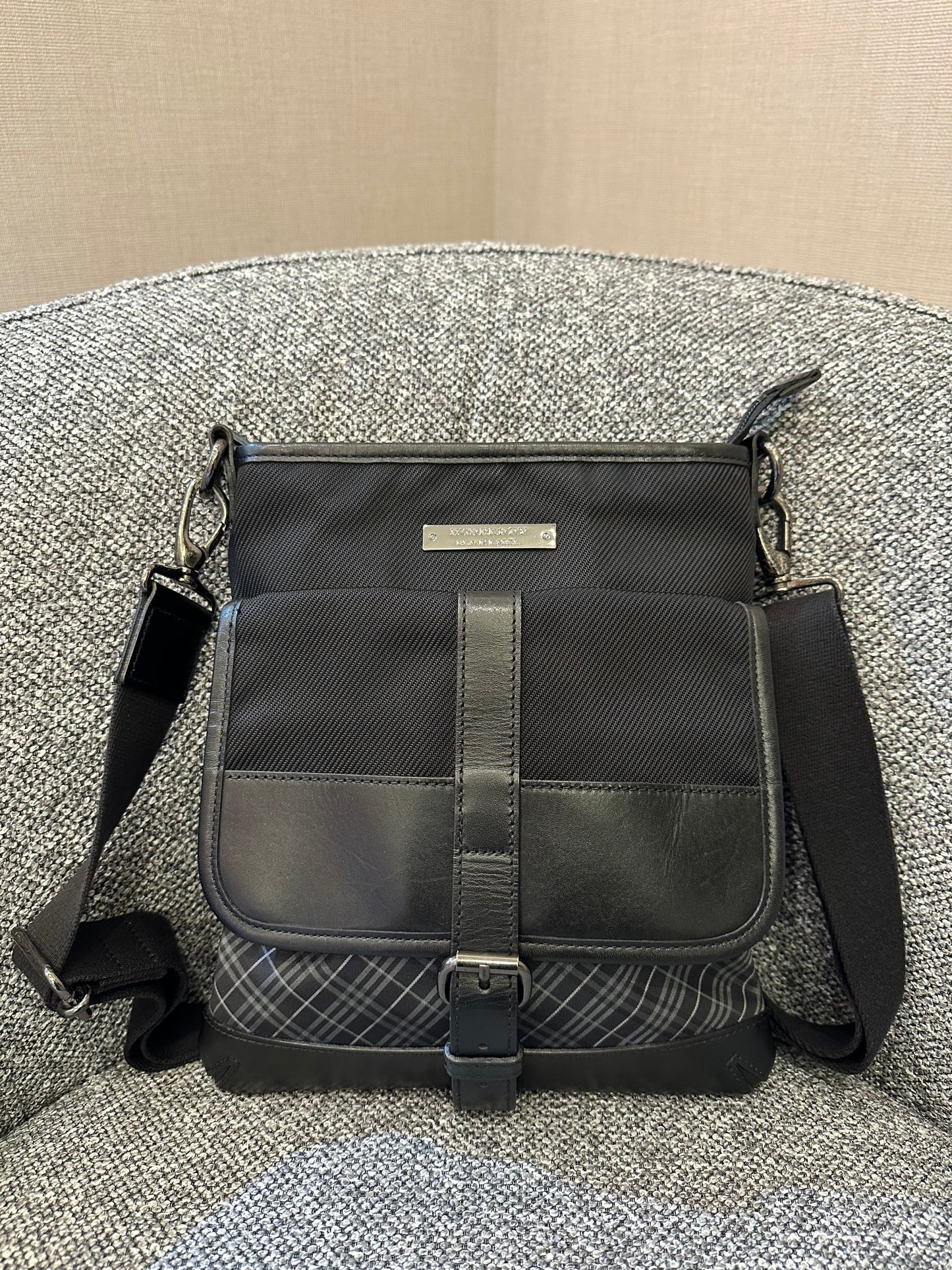 Burberry Black Label Crossbody Bag In Black Nylon & Leather
