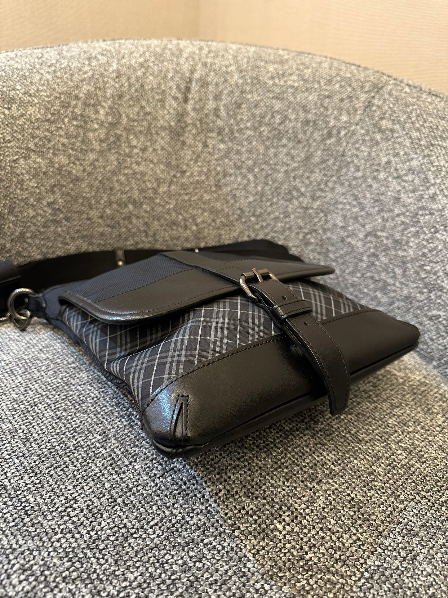 Burberry Black Label Crossbody Bag In Black Nylon & Leather