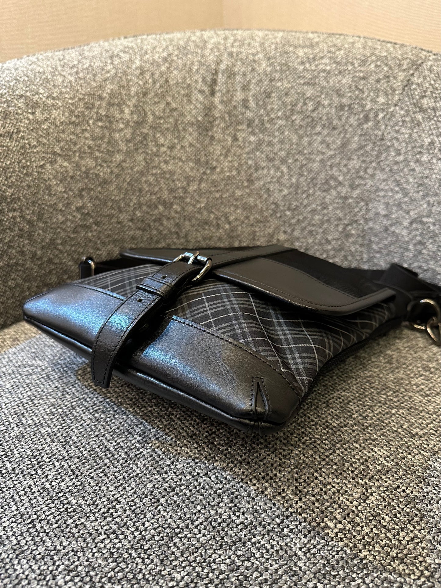 Burberry Black Label Crossbody Bag In Black Nylon & Leather