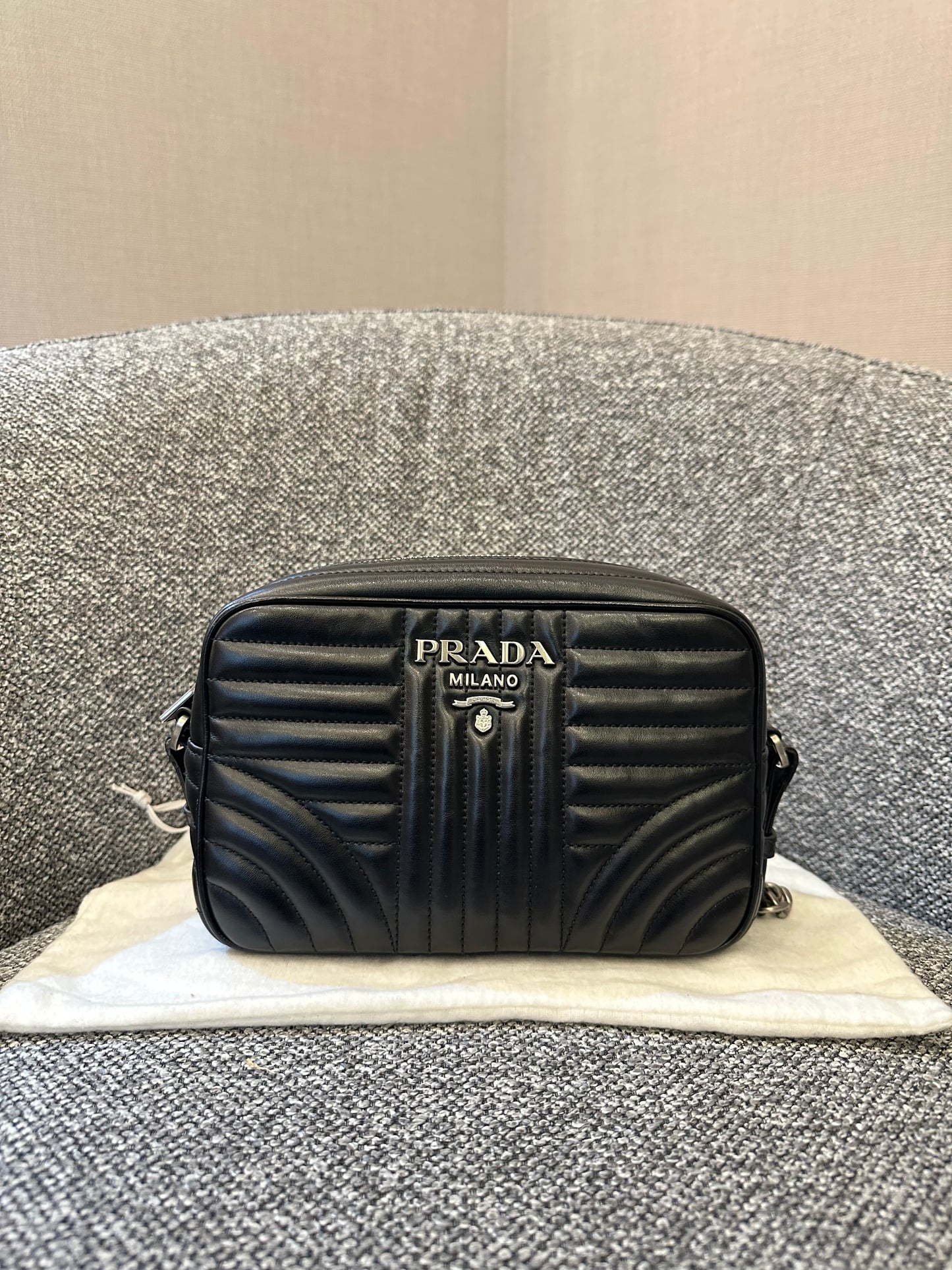 Prada Diagramme Camera Bag in Black with Silver Hardware