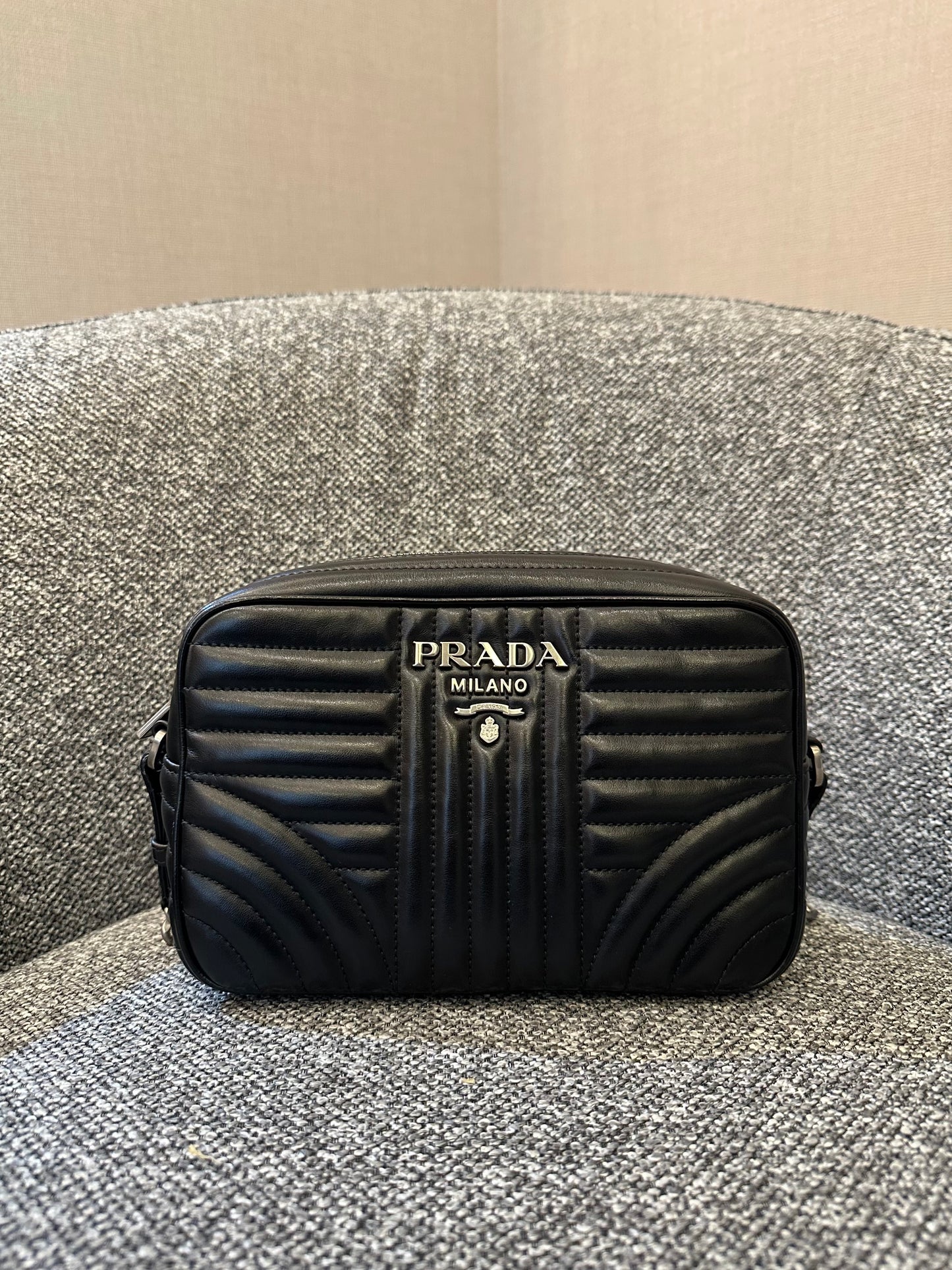 Prada Diagramme Camera Bag in Black with Silver Hardware