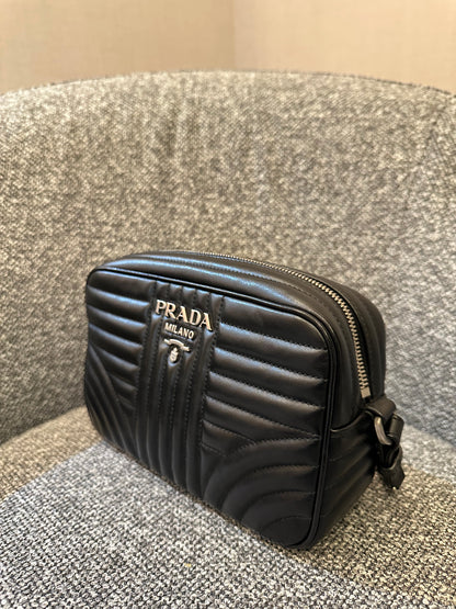 Prada Diagramme Camera Bag in Black with Silver Hardware