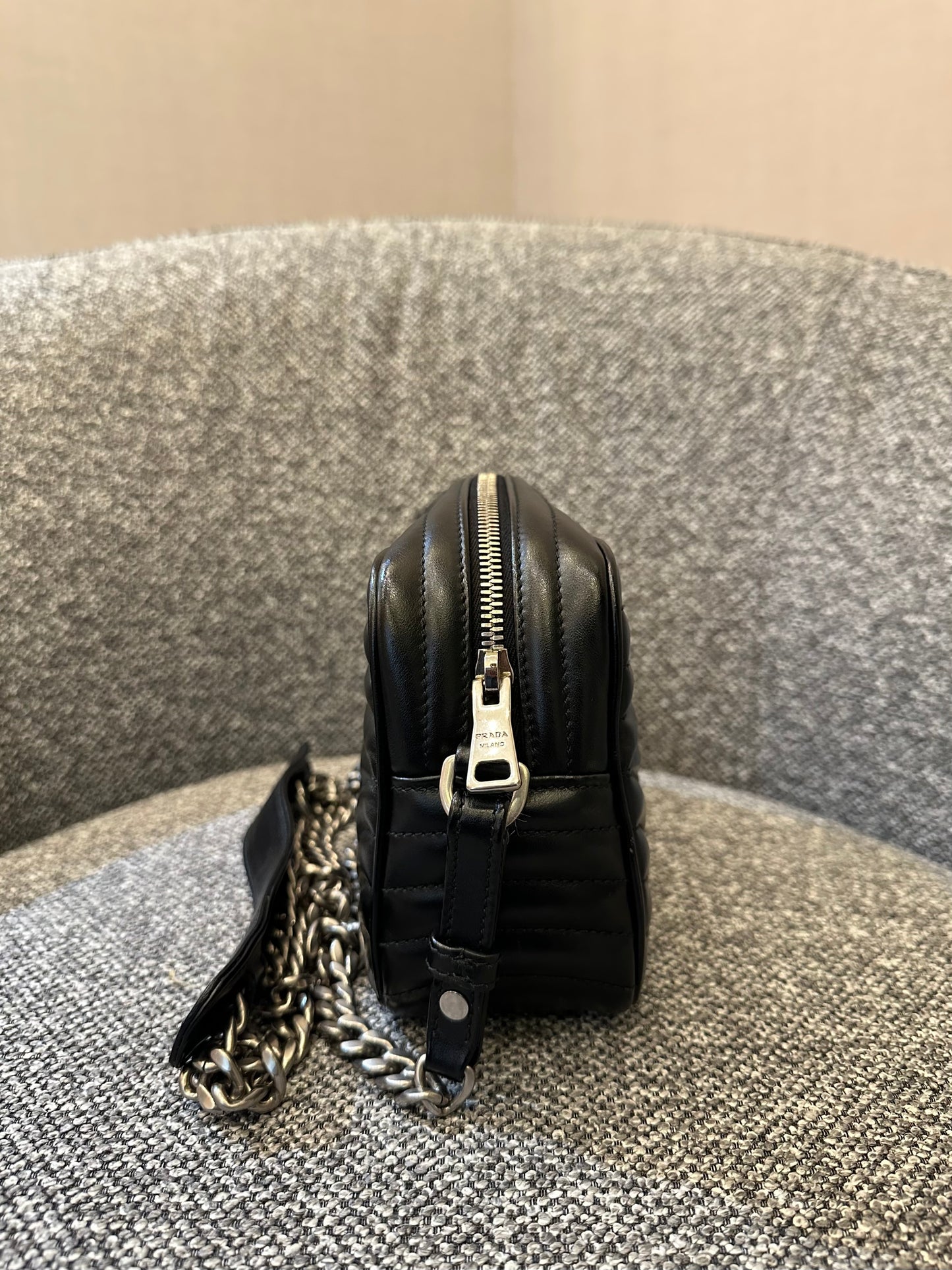 Prada Diagramme Camera Bag in Black with Silver Hardware