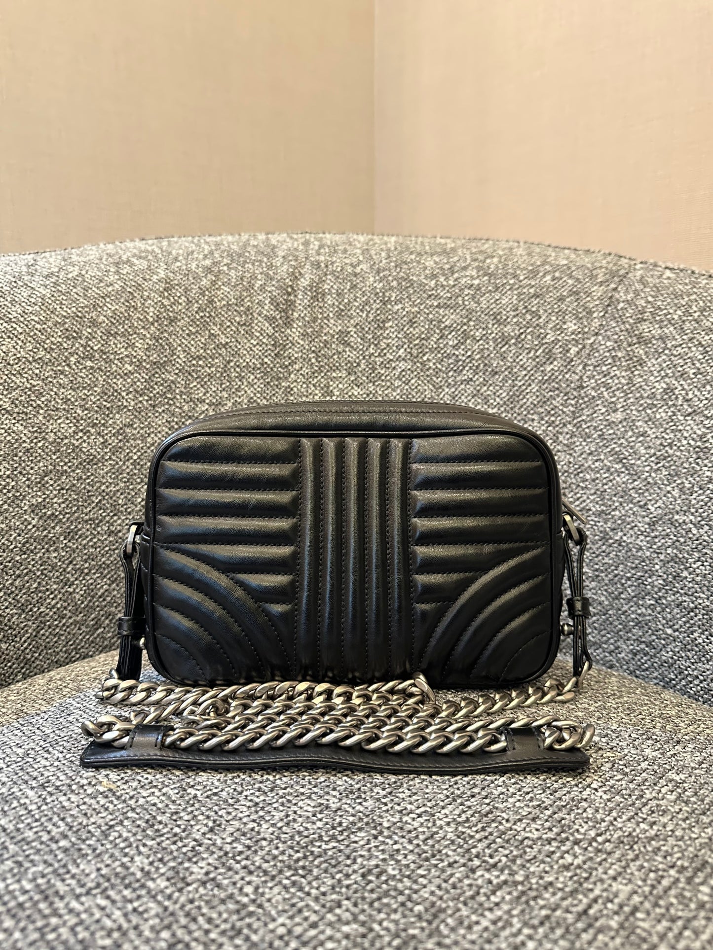 Prada Diagramme Camera Bag in Black with Silver Hardware