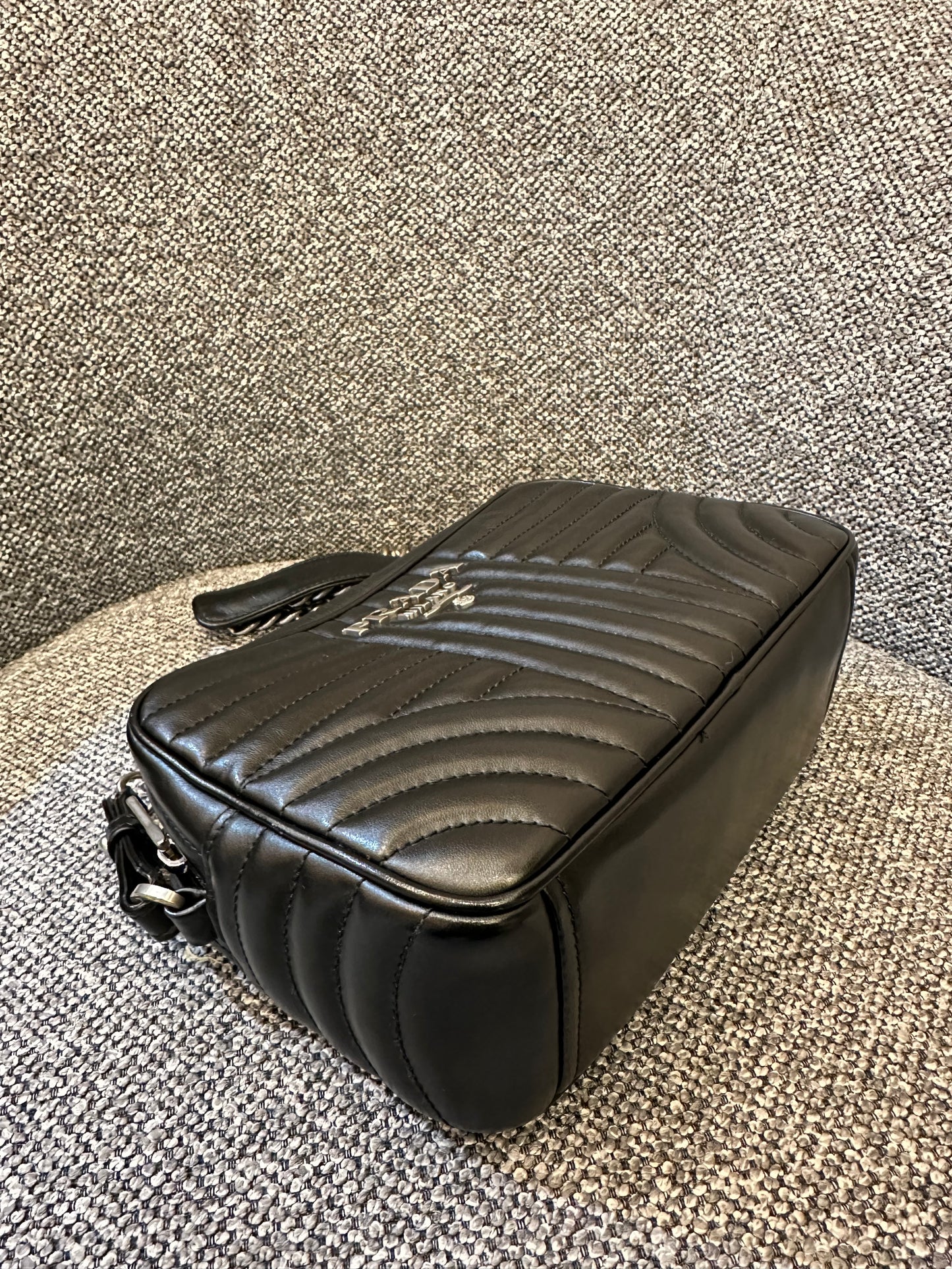 Prada Diagramme Camera Bag in Black with Silver Hardware