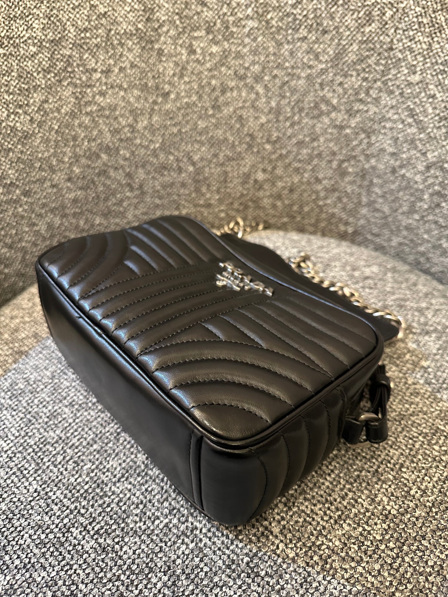 Prada Diagramme Camera Bag in Black with Silver Hardware
