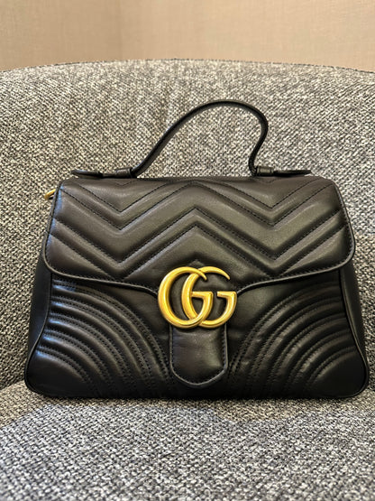Gucci GG Marmont Top Handle in Small Black Leather