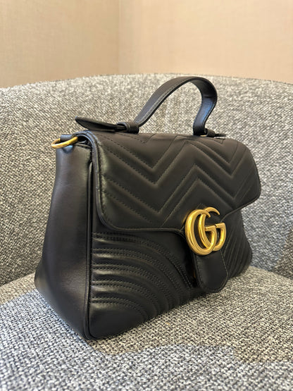 Gucci GG Marmont Top Handle in Small Black Leather