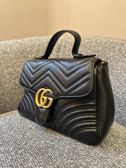 Gucci GG Marmont Top Handle in Small Black Leather