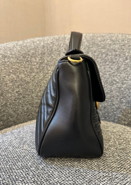 Gucci GG Marmont Top Handle in Small Black Leather