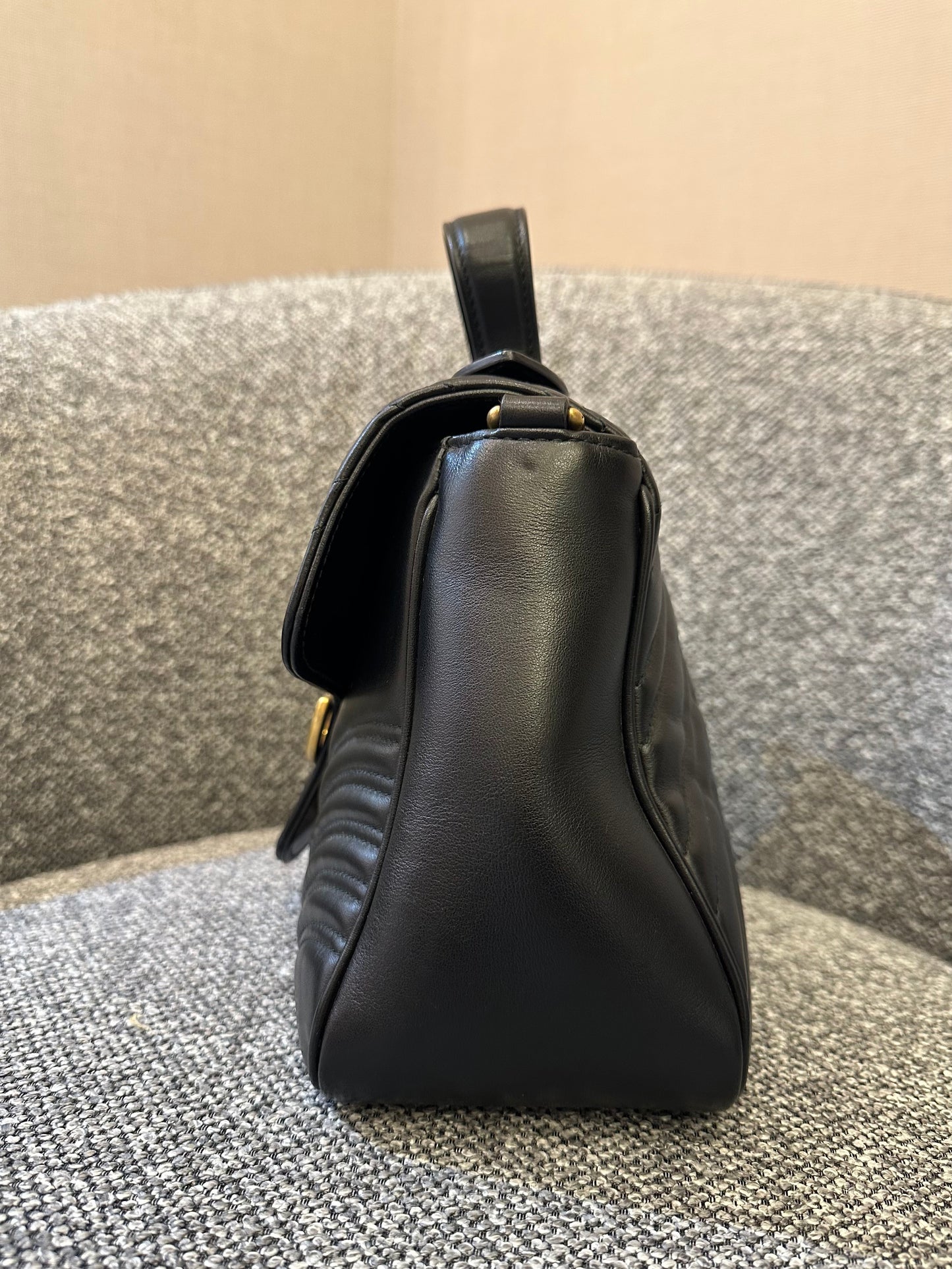Gucci GG Marmont Top Handle in Small Black Leather