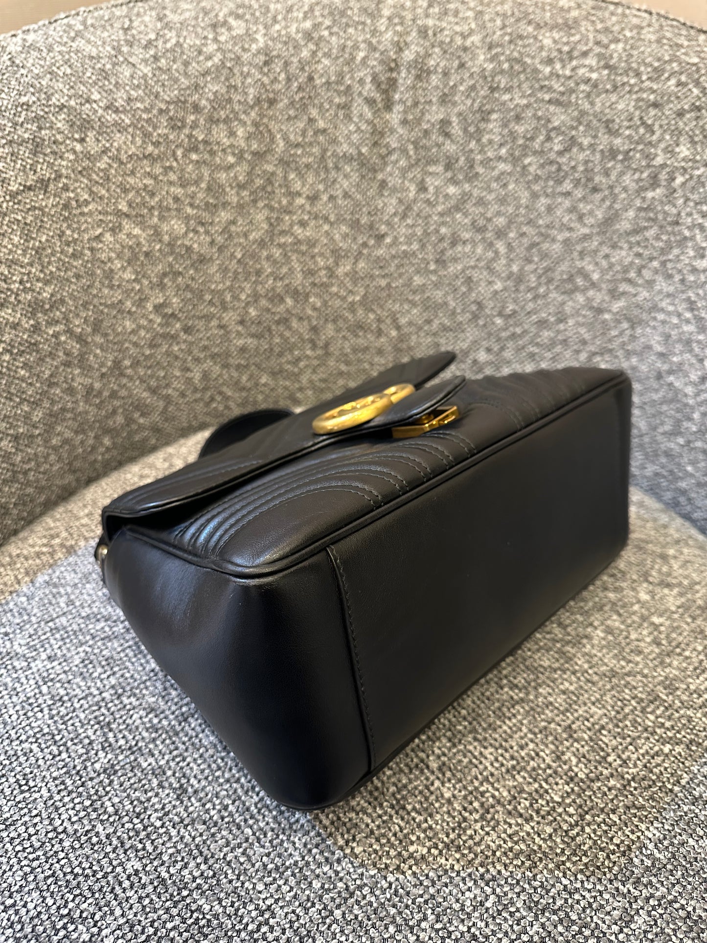 Gucci GG Marmont Top Handle in Small Black Leather