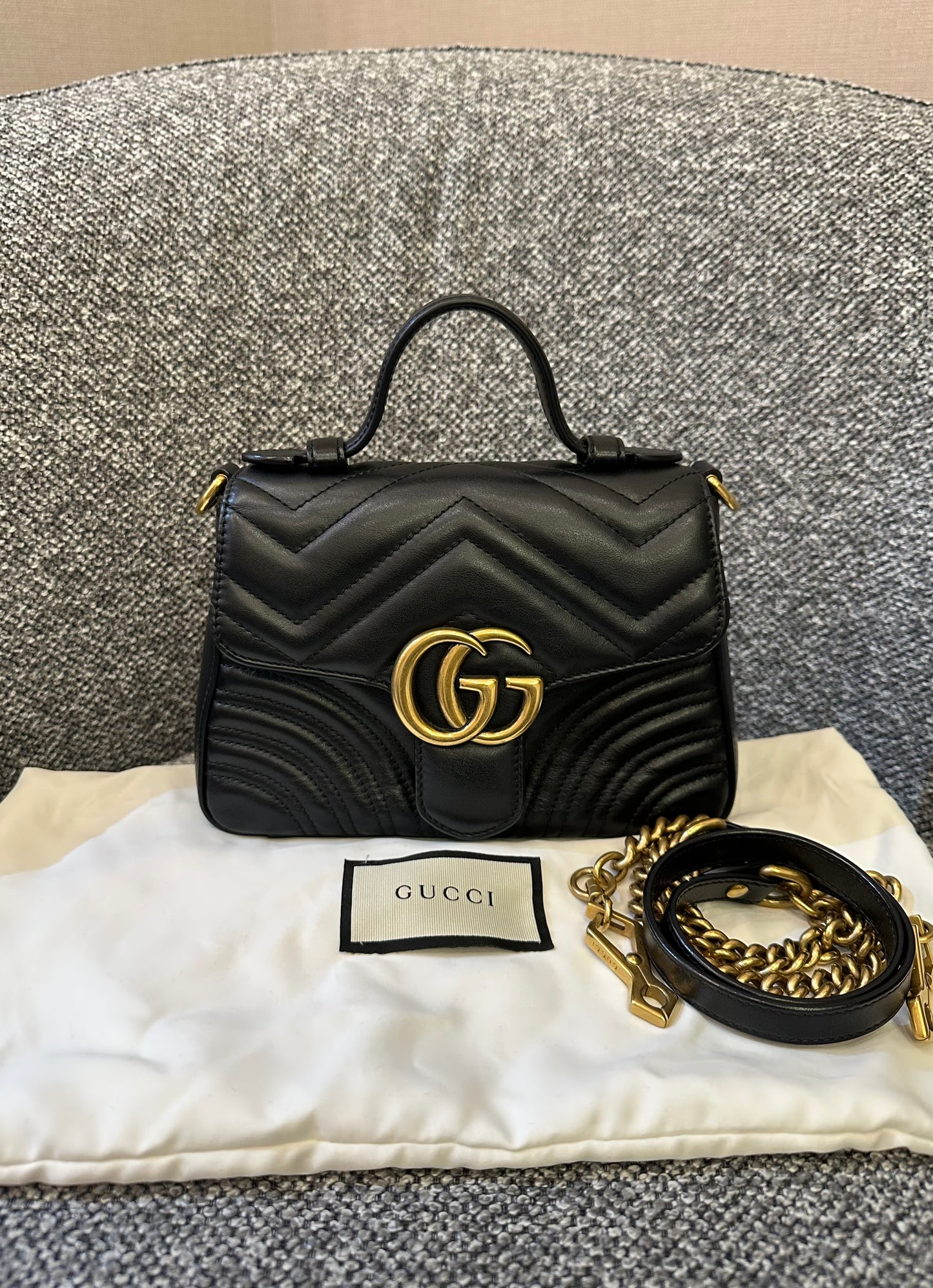Gucci Marmont Mini Top Handle in Black Leather