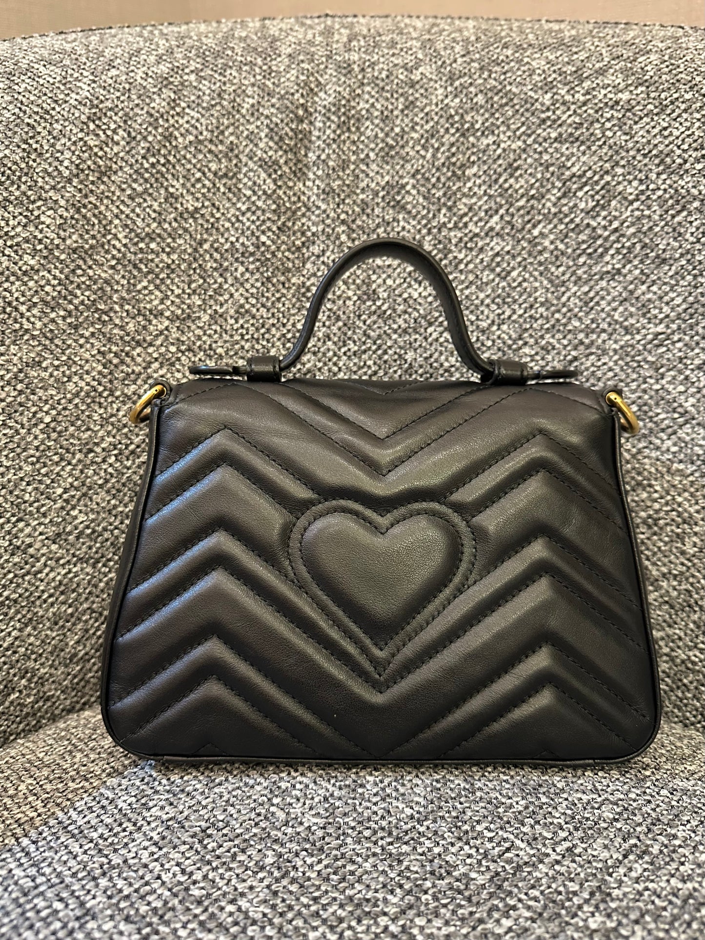 Gucci Marmont Mini Top Handle in Black Leather