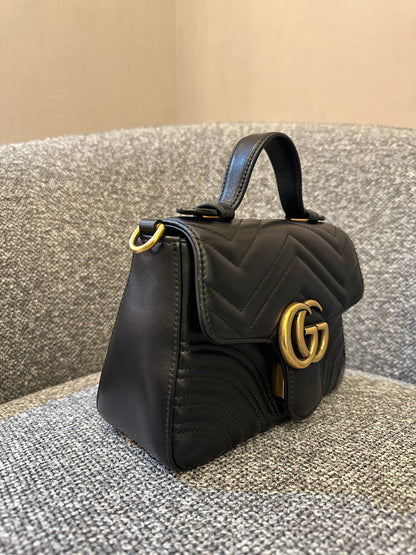 Gucci Marmont Mini Top Handle in Black Leather