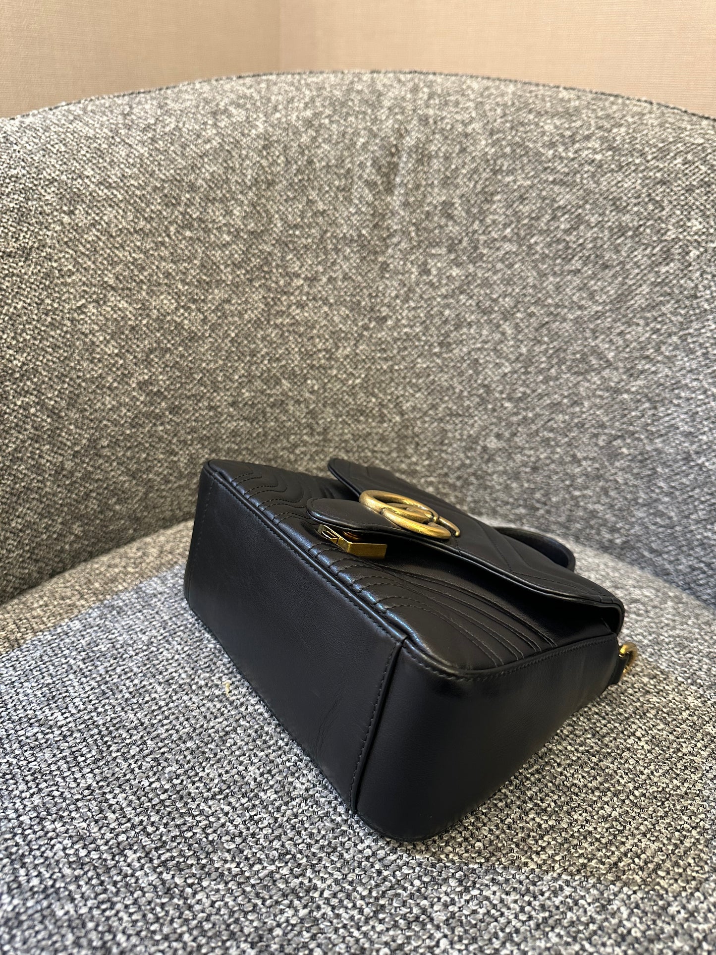 Gucci Marmont Mini Top Handle in Black Leather