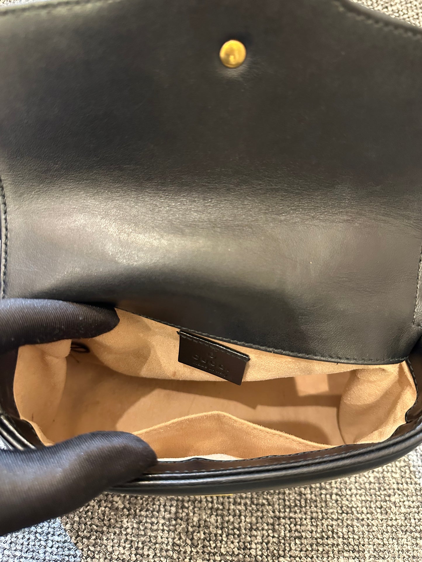 Gucci Marmont Mini Top Handle in Black Leather