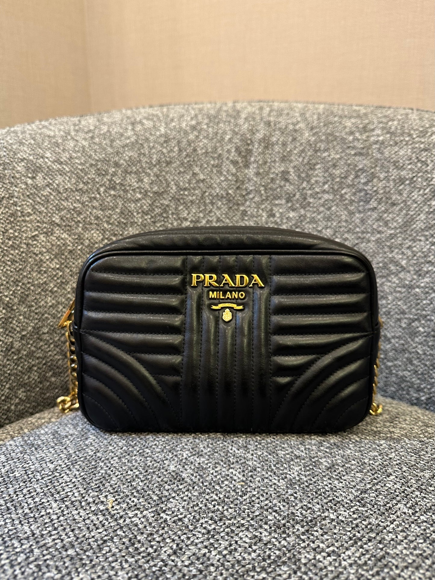 Prada Diagramme Camera Bag in Black with Gold Hardware