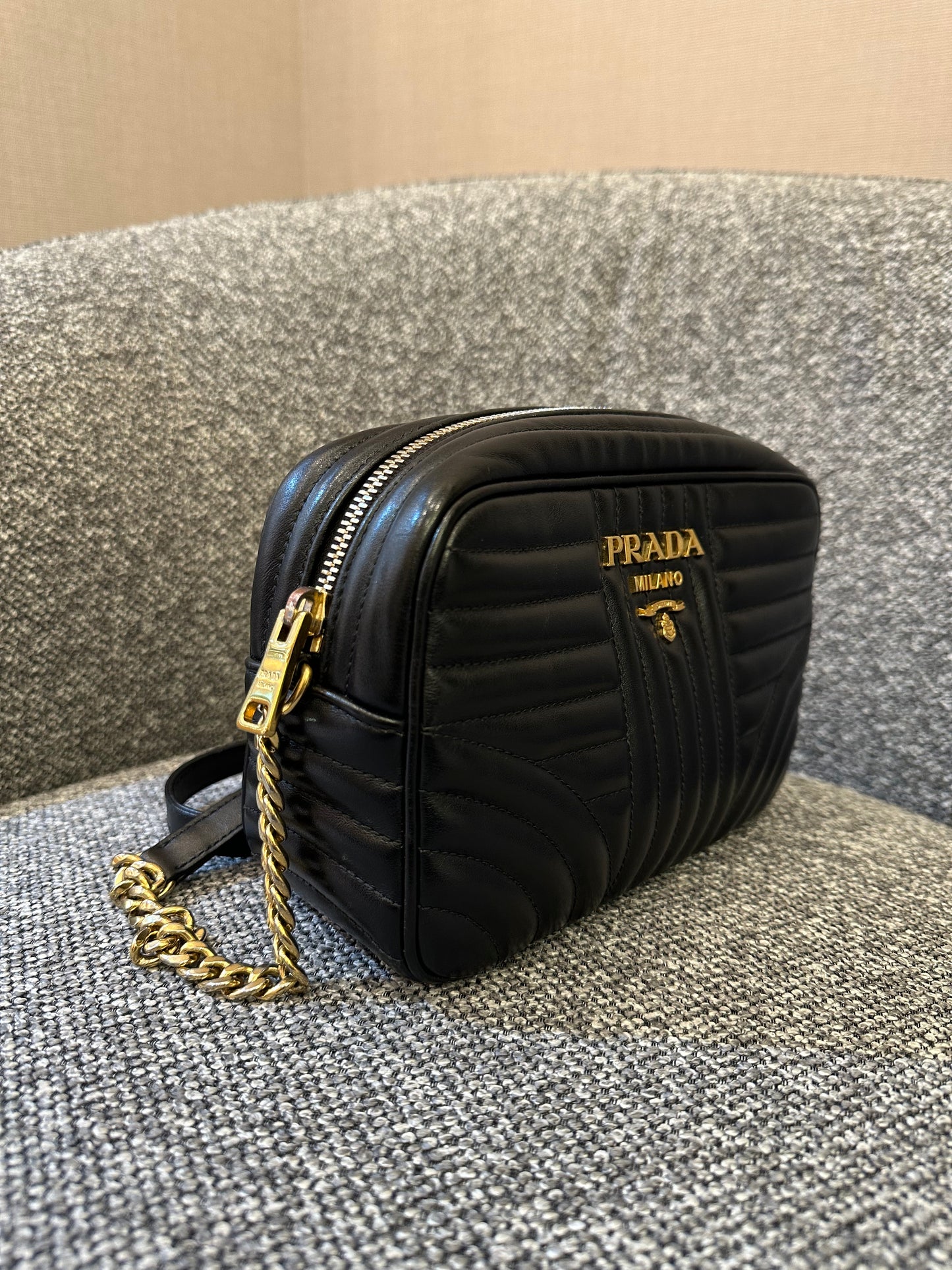 Prada Diagramme Camera Bag in Black with Gold Hardware