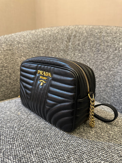 Prada Diagramme Camera Bag in Black with Gold Hardware