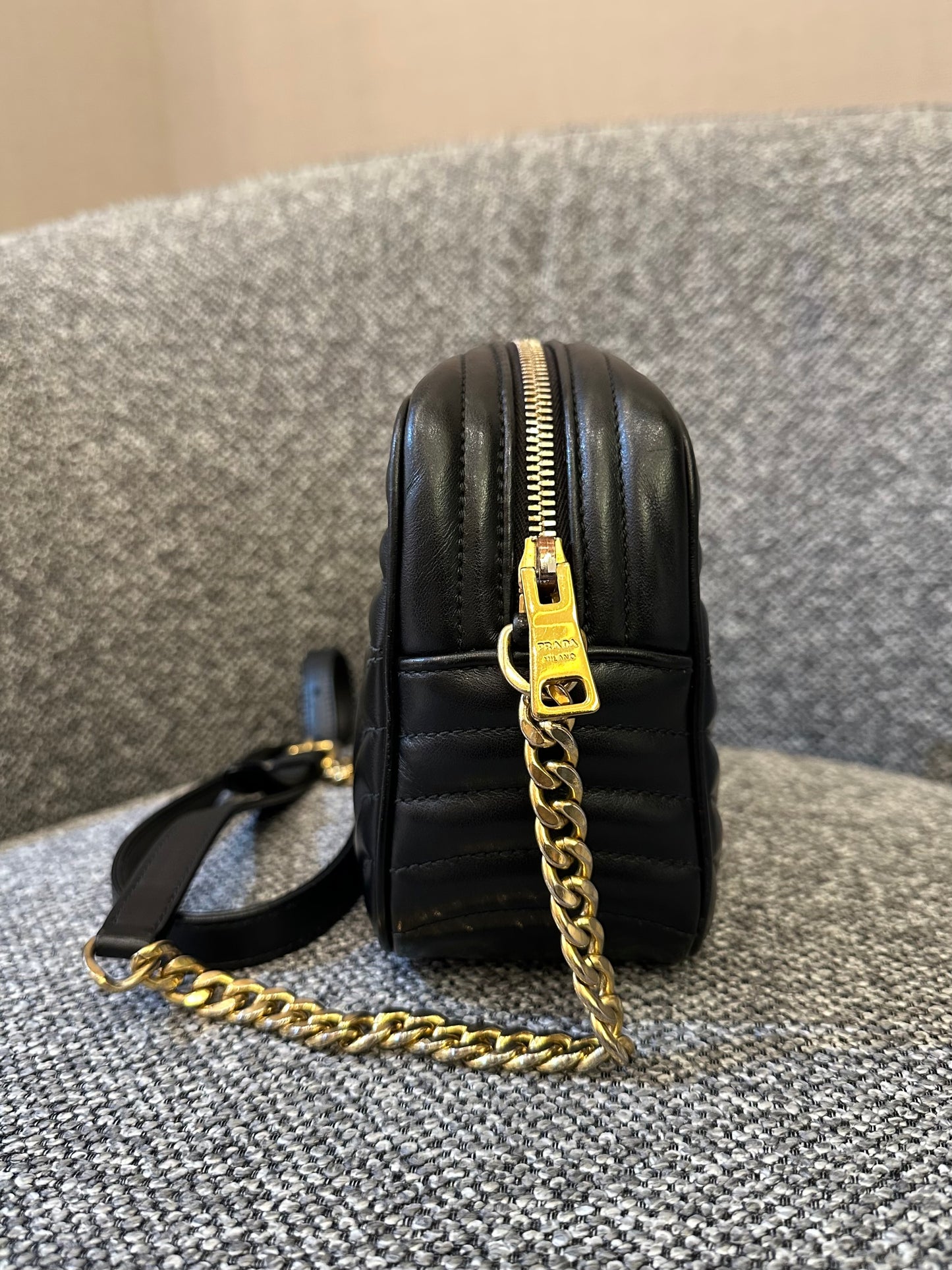 Prada Diagramme Camera Bag in Black with Gold Hardware
