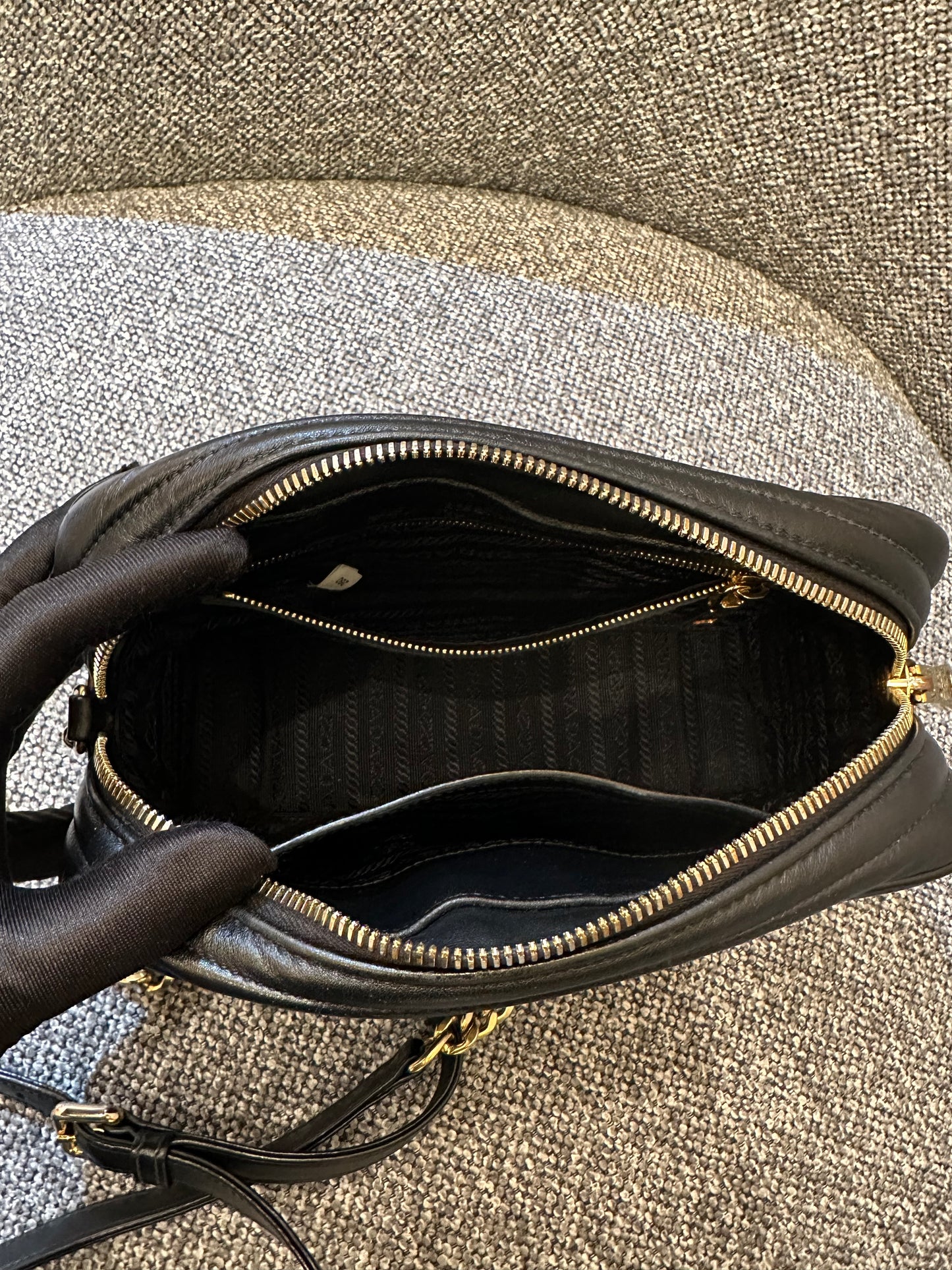 Prada Diagramme Camera Bag in Black with Gold Hardware