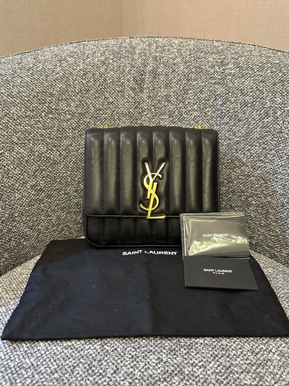 Yves Saint Laurent Vicky Shoulder Bag in Black Quilted Leather