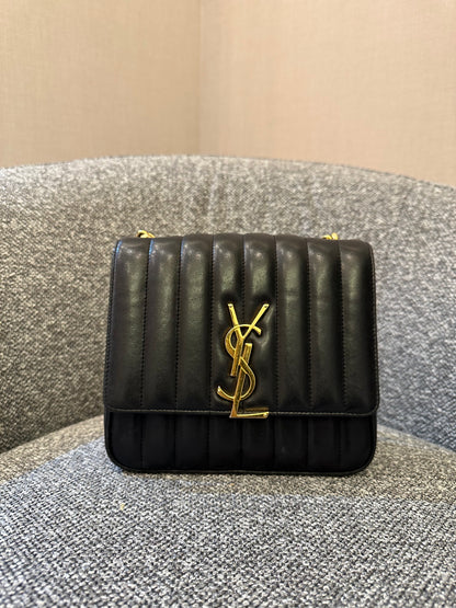 Yves Saint Laurent Vicky Shoulder Bag in Black Quilted Leather