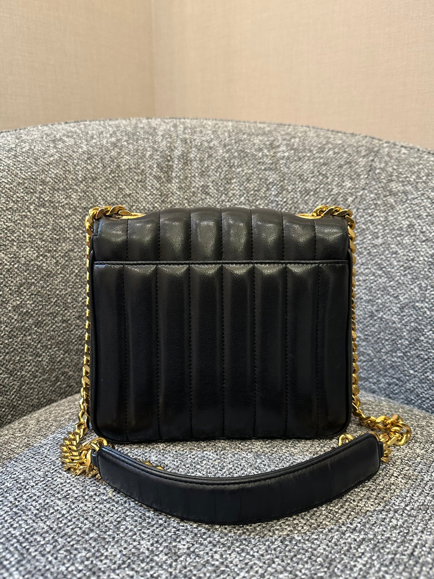 Yves Saint Laurent Vicky Shoulder Bag in Black Quilted Leather