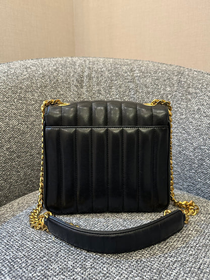 Yves Saint Laurent Vicky Shoulder Bag in Black Quilted Leather