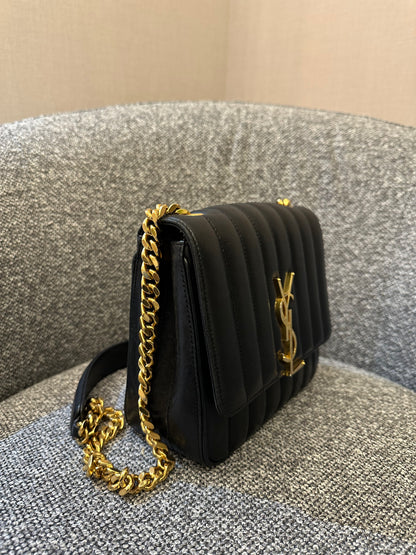 Yves Saint Laurent Vicky Shoulder Bag in Black Quilted Leather