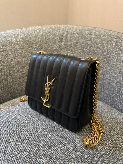 Yves Saint Laurent Vicky Shoulder Bag in Black Quilted Leather