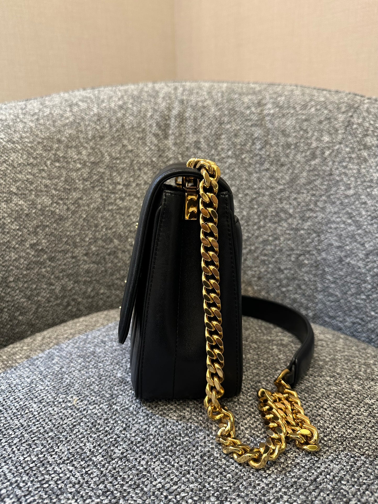 Yves Saint Laurent Vicky Shoulder Bag in Black Quilted Leather
