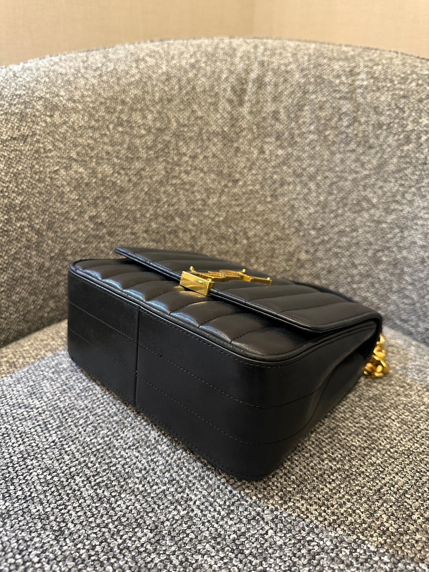Yves Saint Laurent Vicky Shoulder Bag in Black Quilted Leather