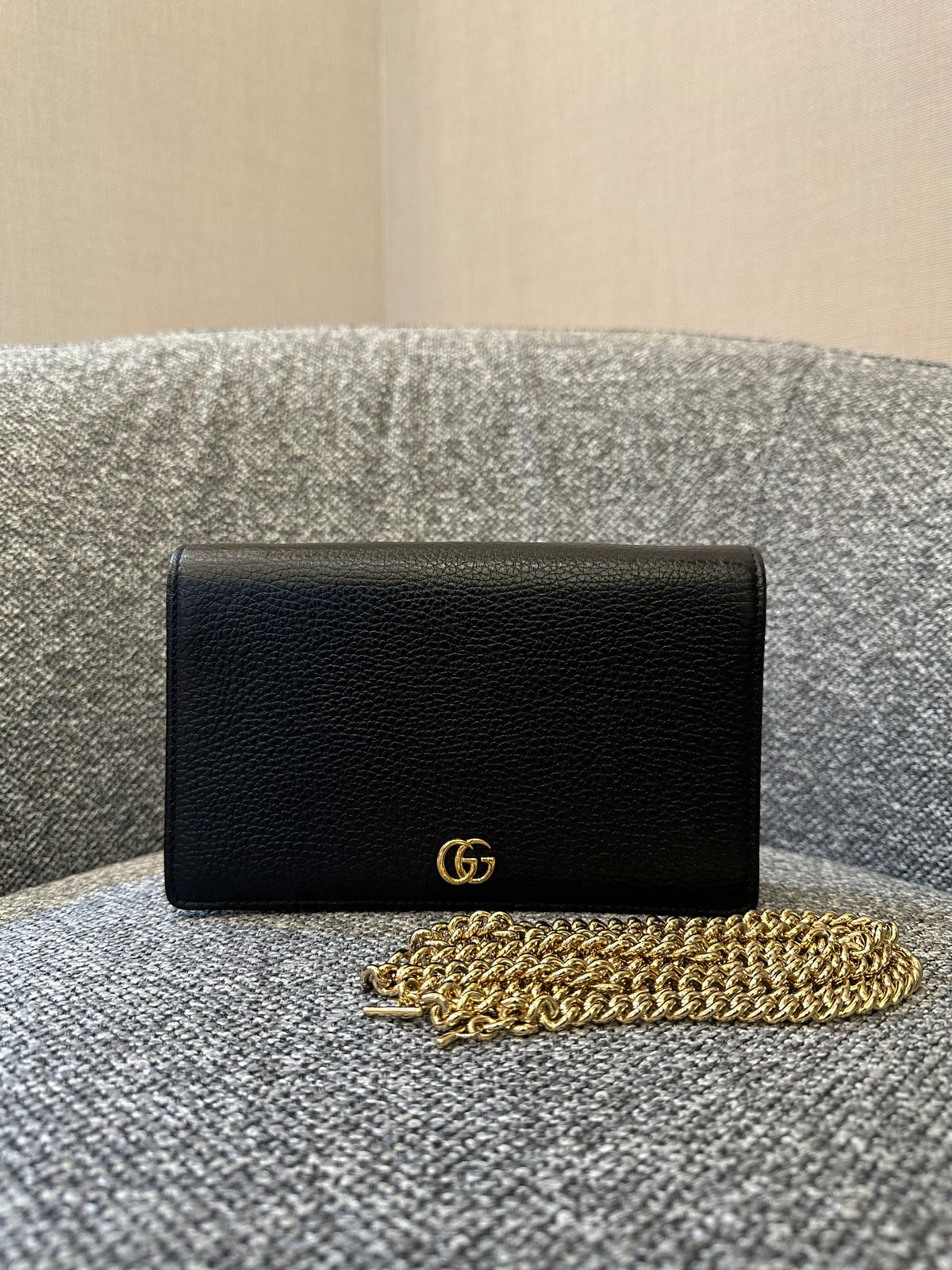 Gucci Marmont Wallet on Chain in Black Leather