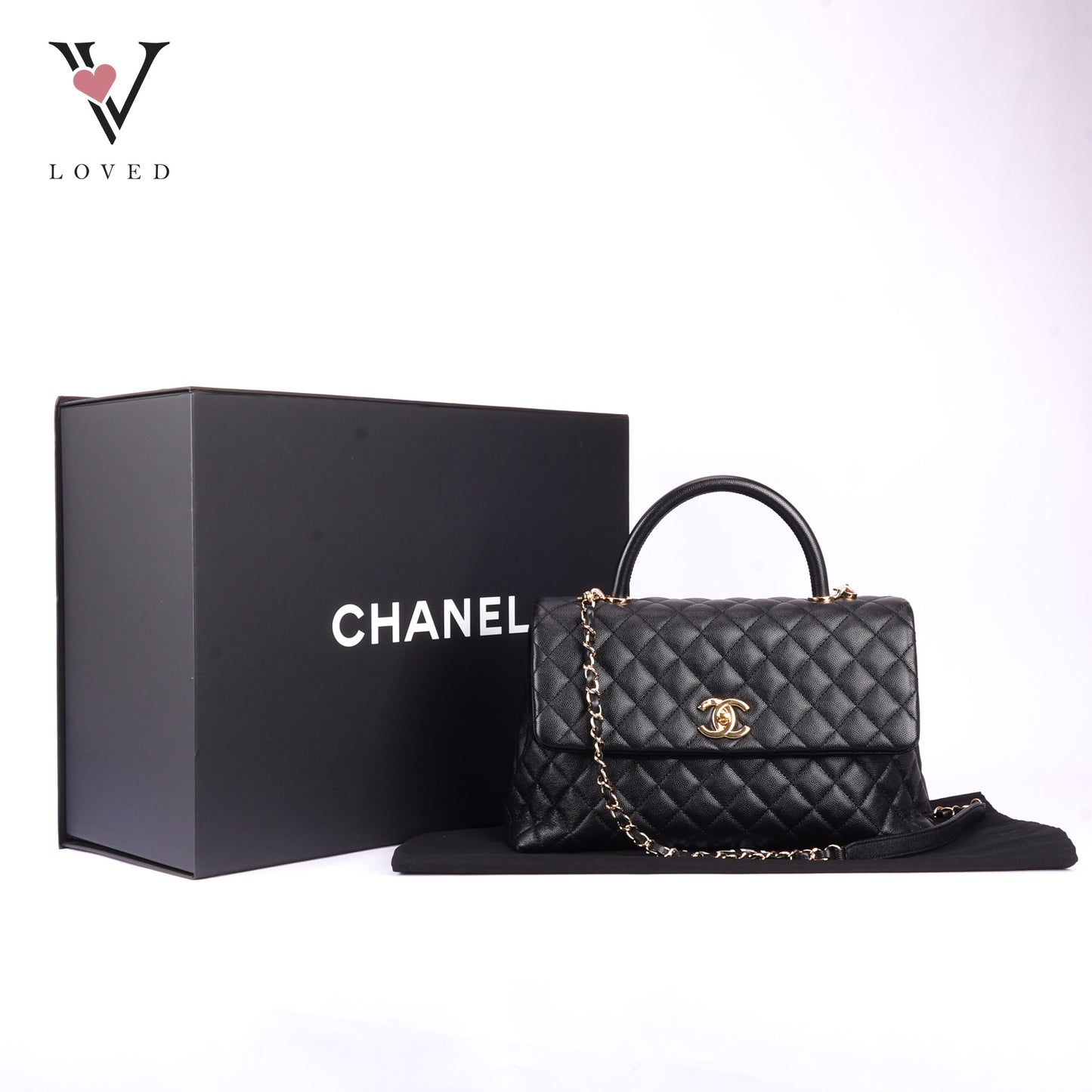 Chanel Coco Handle Bag in Black Quilted Caviar Leather