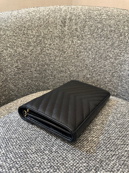 Yves Saint Laurent Wallet on Chain in Black Chevron Leather with Gold Hardware