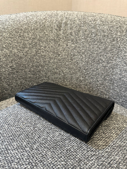 Yves Saint Laurent Wallet on Chain in Black Chevron Leather with Gold Hardware