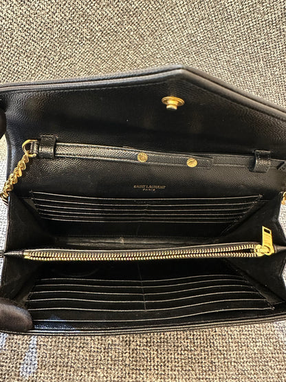 Yves Saint Laurent Wallet on Chain in Black Chevron Leather with Gold Hardware