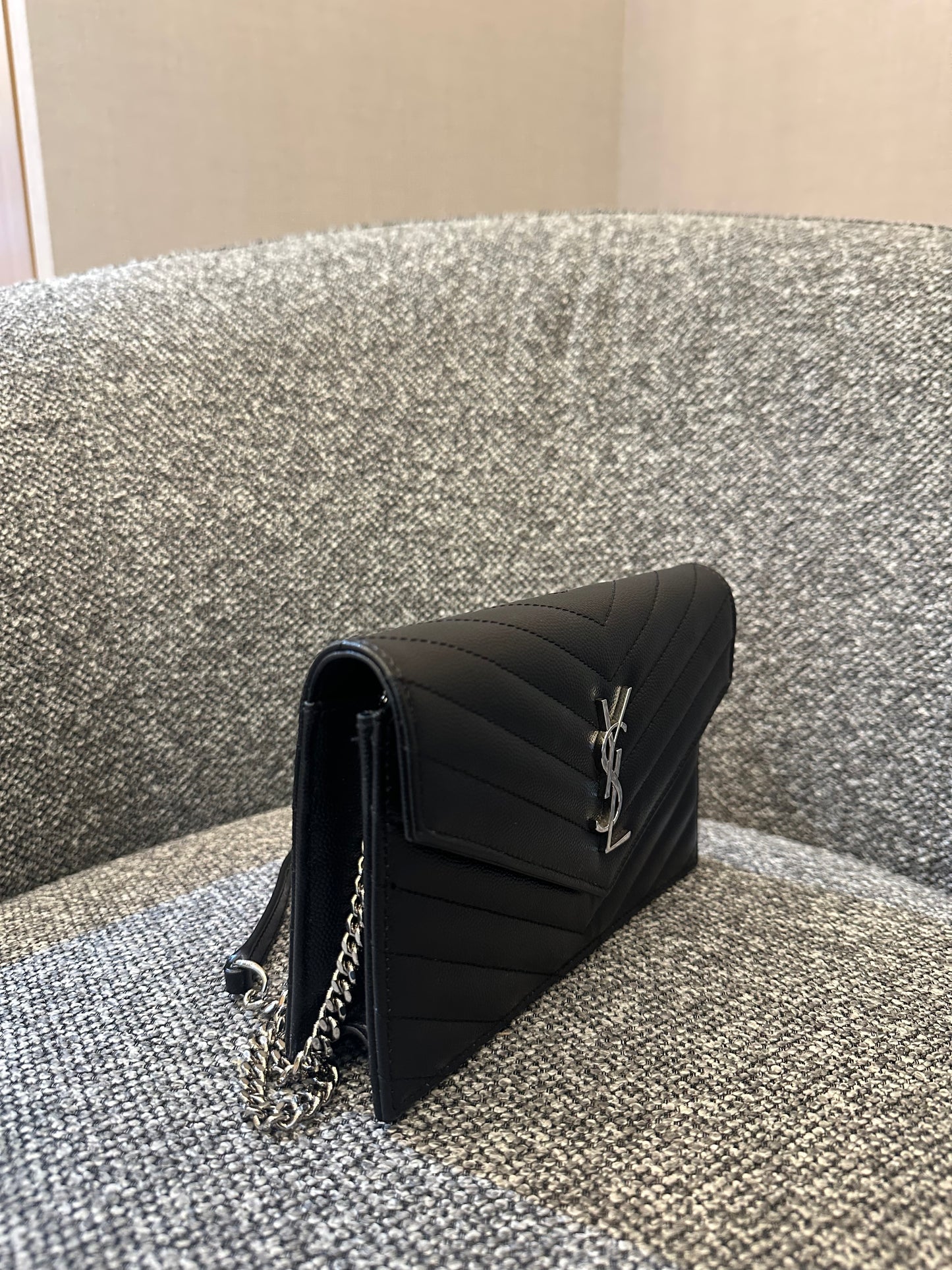 Yves Saint Laurent Cassandre WOC in Quilted Black Leather with Silver Hardware