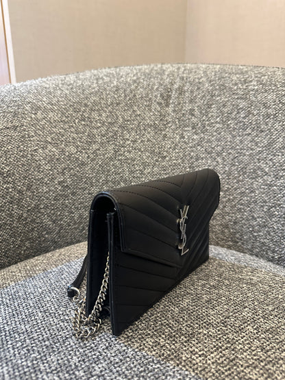 Yves Saint Laurent Cassandre WOC in Quilted Black Leather with Silver Hardware