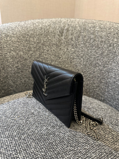 Yves Saint Laurent Cassandre WOC in Quilted Black Leather with Silver Hardware