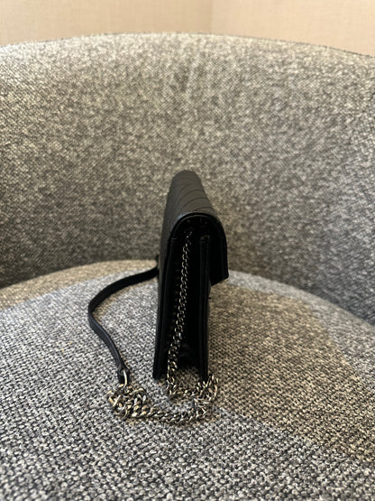 Yves Saint Laurent Cassandre WOC in Quilted Black Leather with Silver Hardware